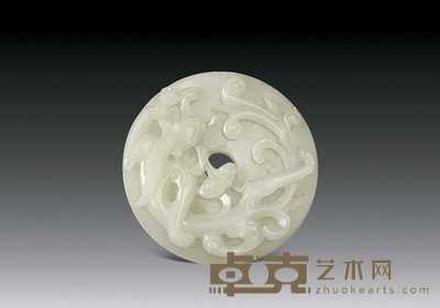 清 白玉刻螭龙壁 直径6cm